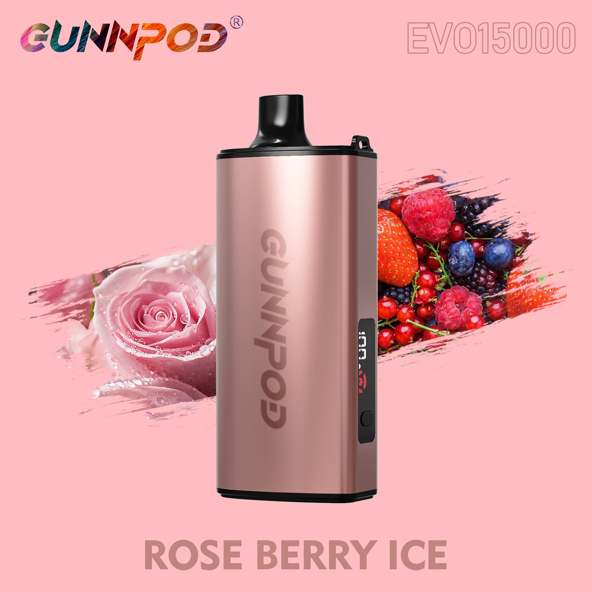 15K Puffs Gunnpod Evo Disposable Vape Rose Berry Ice Flavor