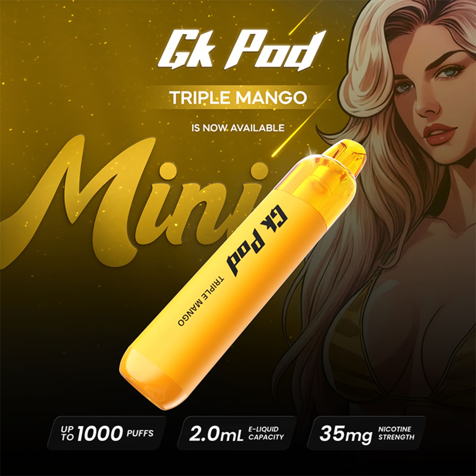 1000 Puffs GK Pod Mini Disposable Vape Triple Mango Flavor