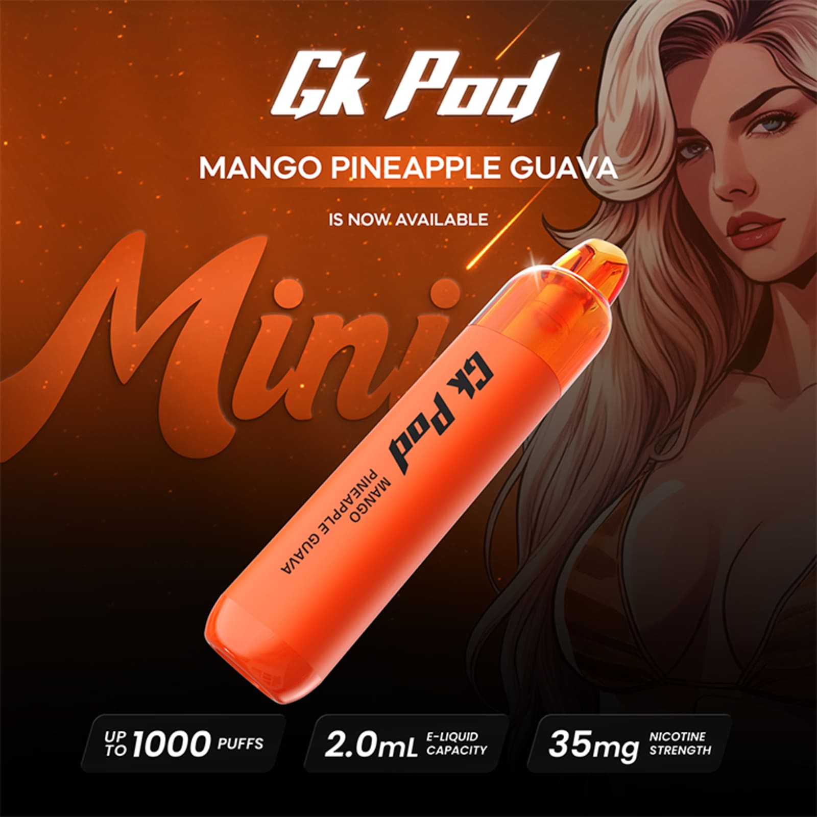 1000 Puffs GK Pod Mini Disposable Vape Mango Pineapple Guava Flavor