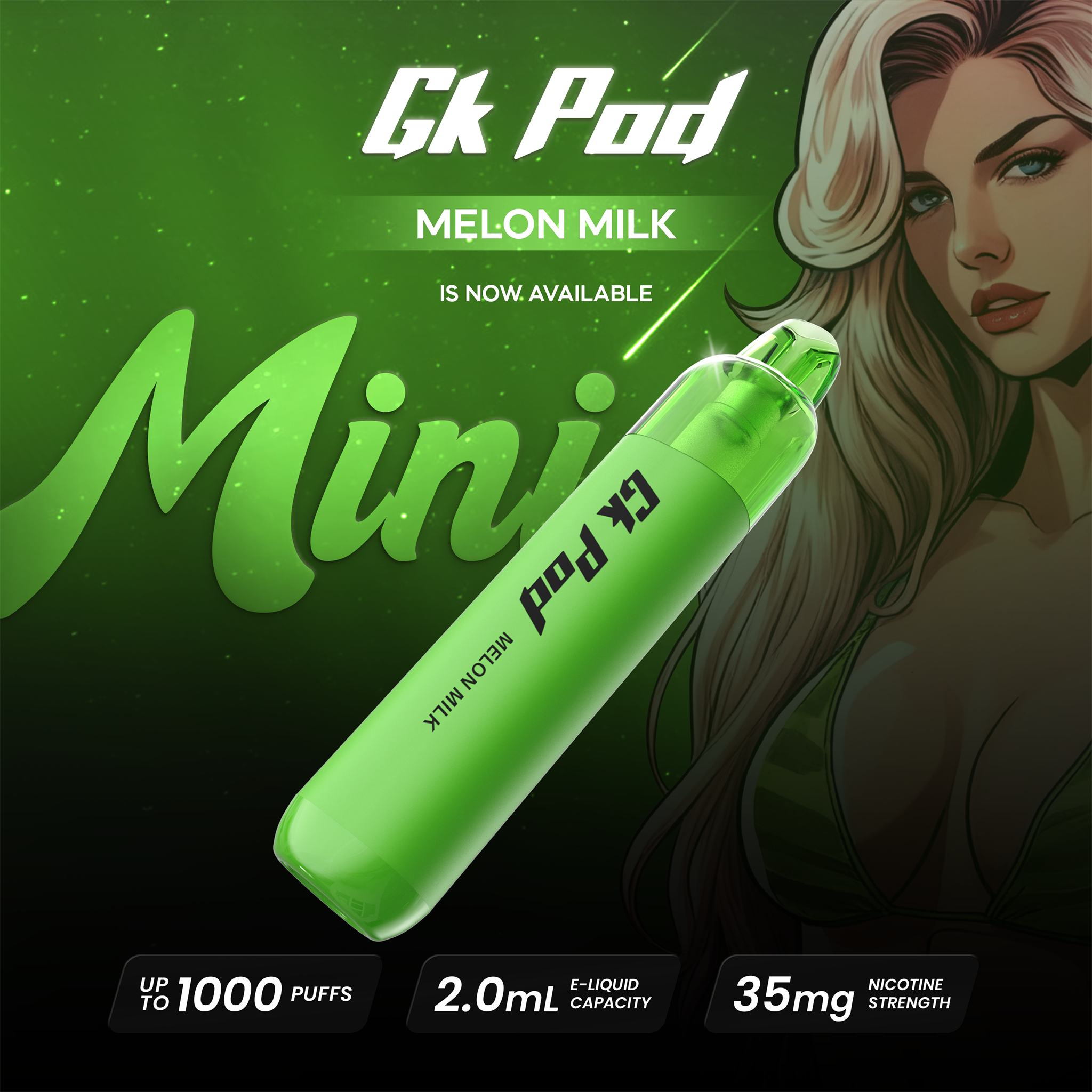 1000 Puffs GK Pod Mini Disposable Vape Melon Milk Flavor