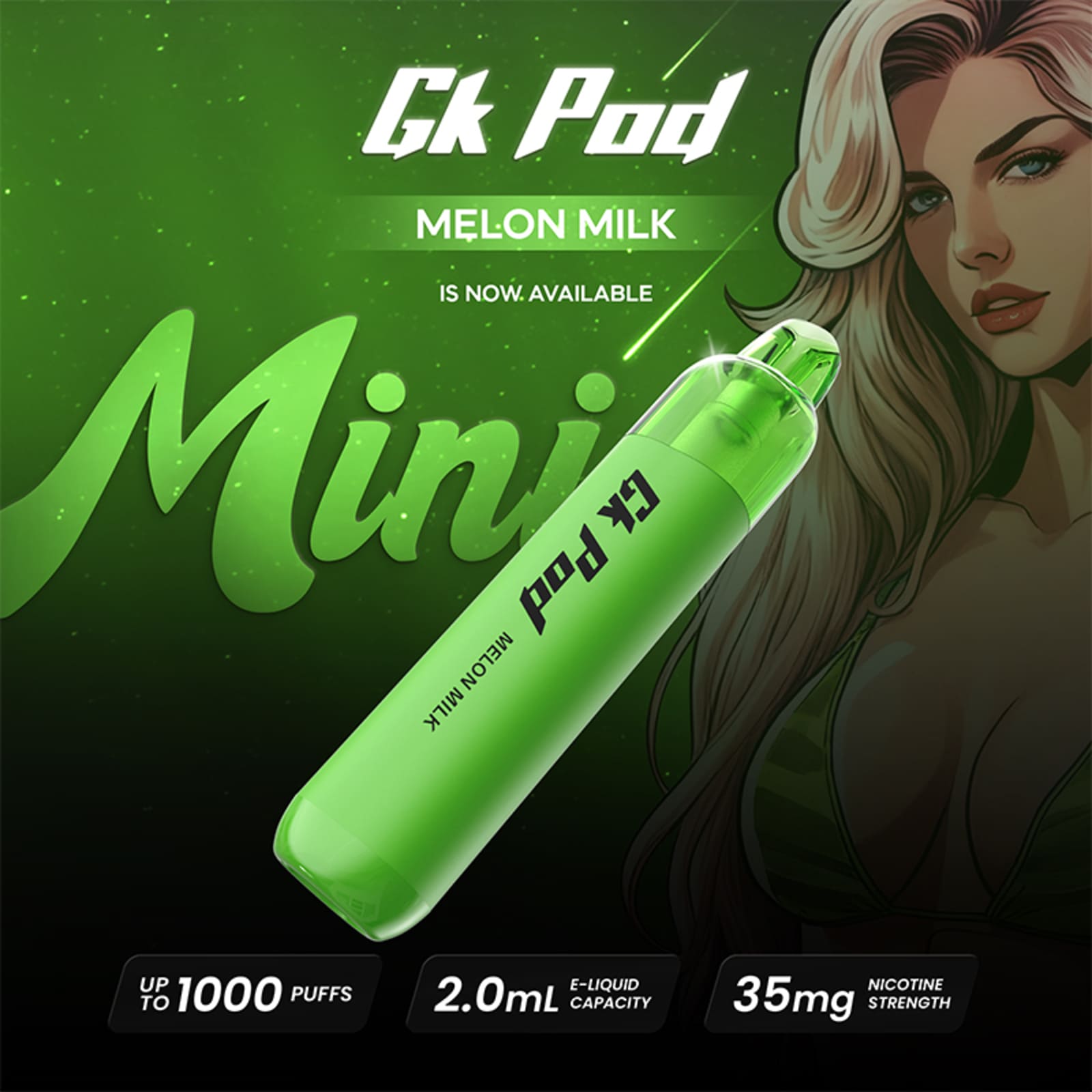 1000 Puffs GK Pod Mini Disposable Vape Melon Milk Flavor