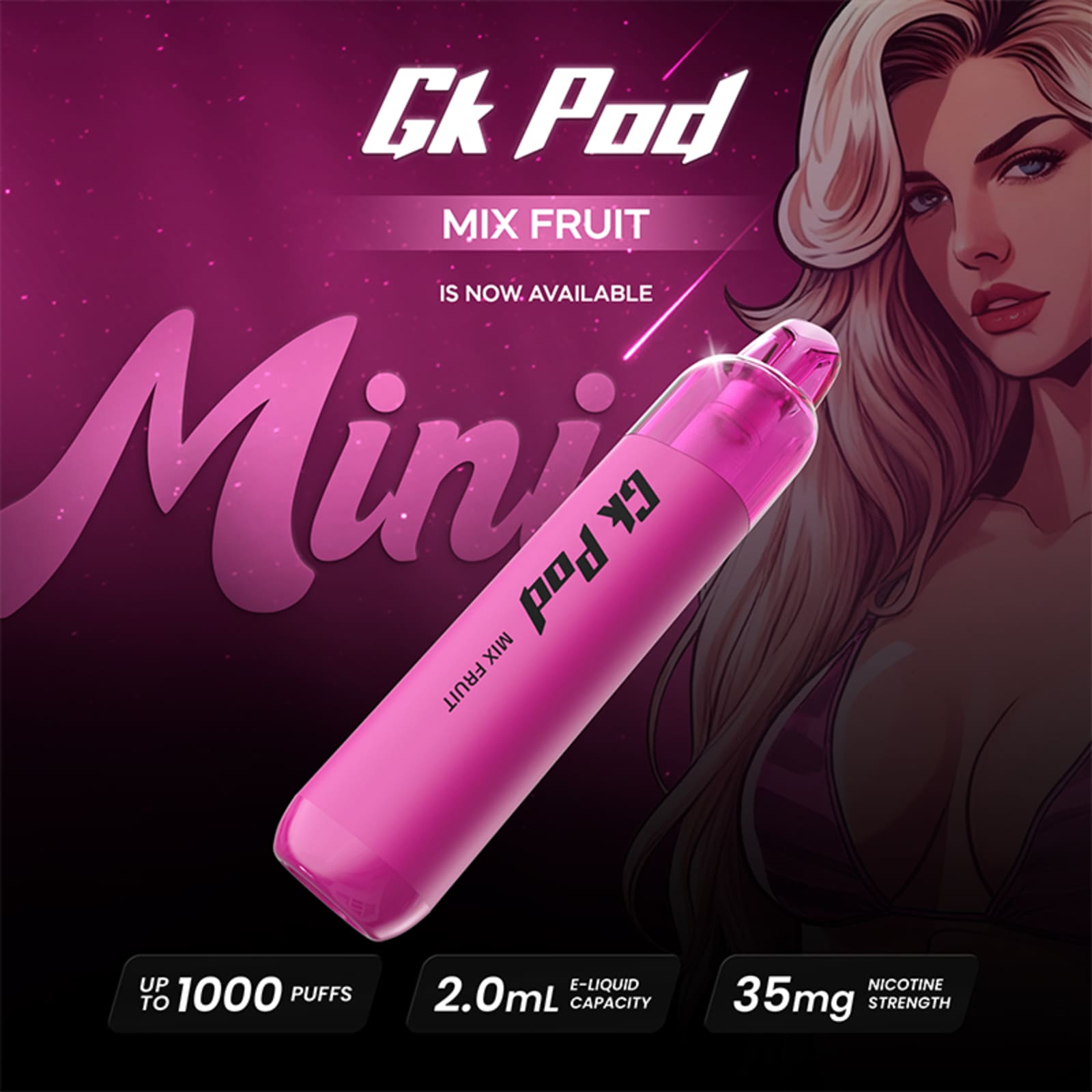 1000 Puffs GK Pod Mini Disposable Vape Mix Fruit Flavor