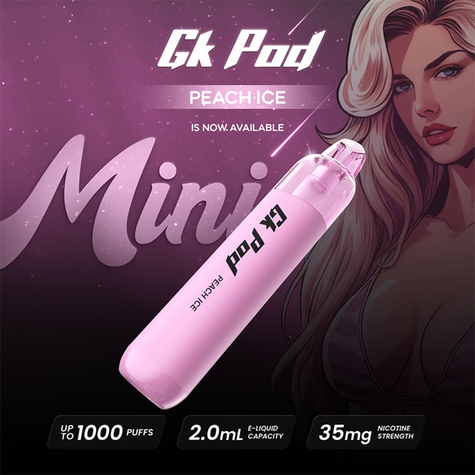 1000 Puffs GK Pod Mini Disposable Vape Peach Ice Flavor