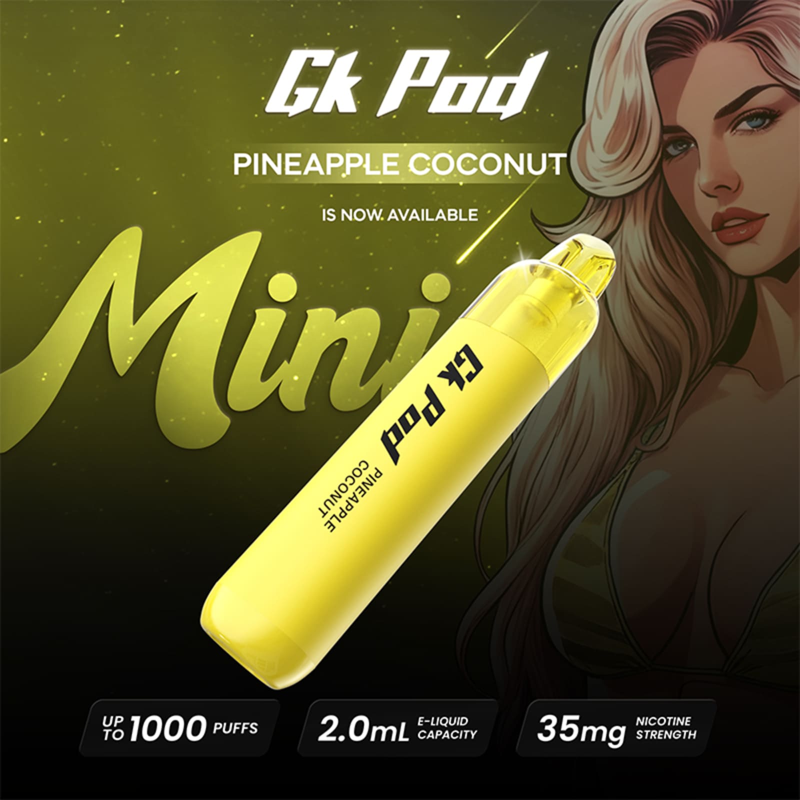 1000 Puffs GK Pod Mini Disposable Vape Pineapple Coconut Flavor