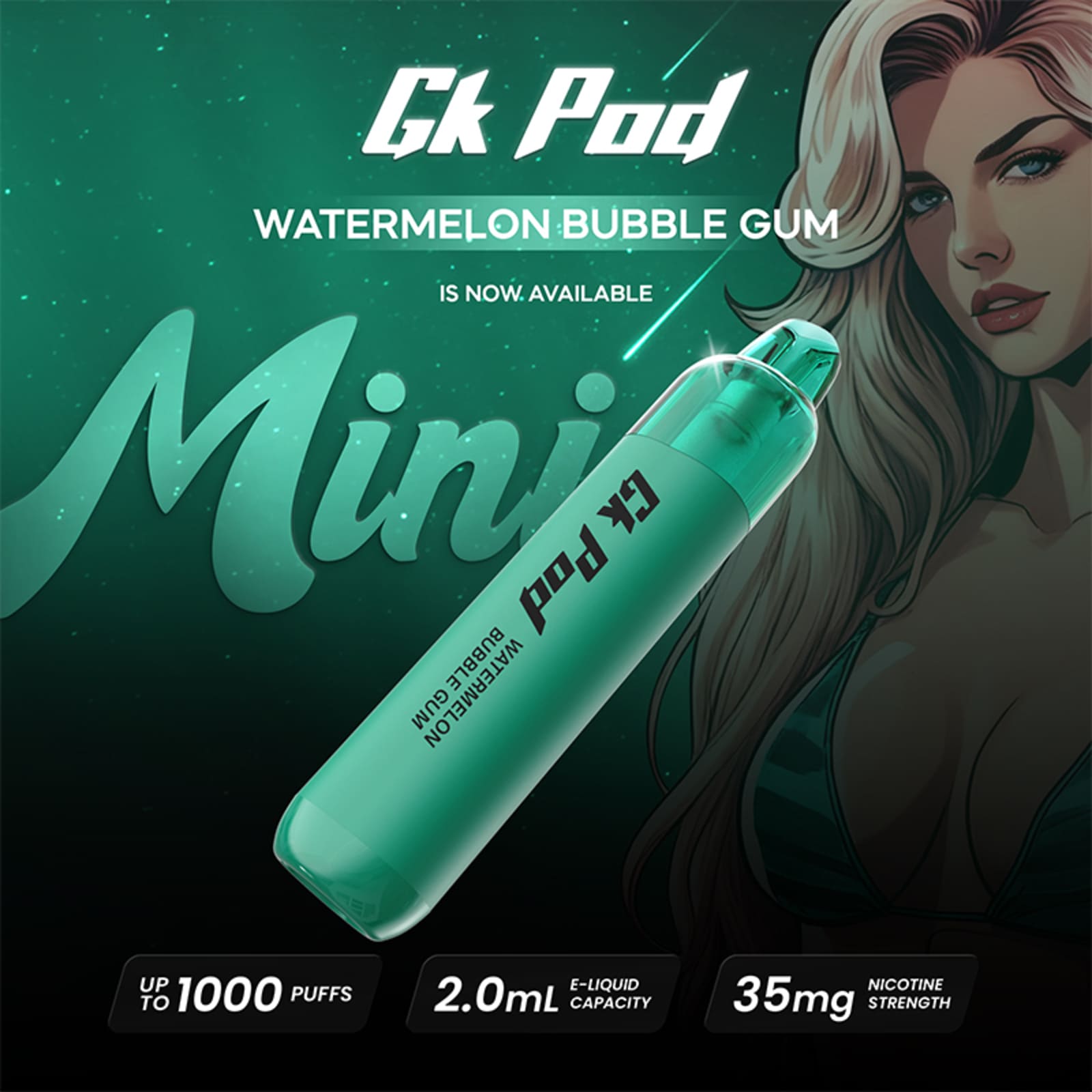 1000 Puffs GK Pod Mini Disposable Vape Watermelon Bubble Gum Flavor